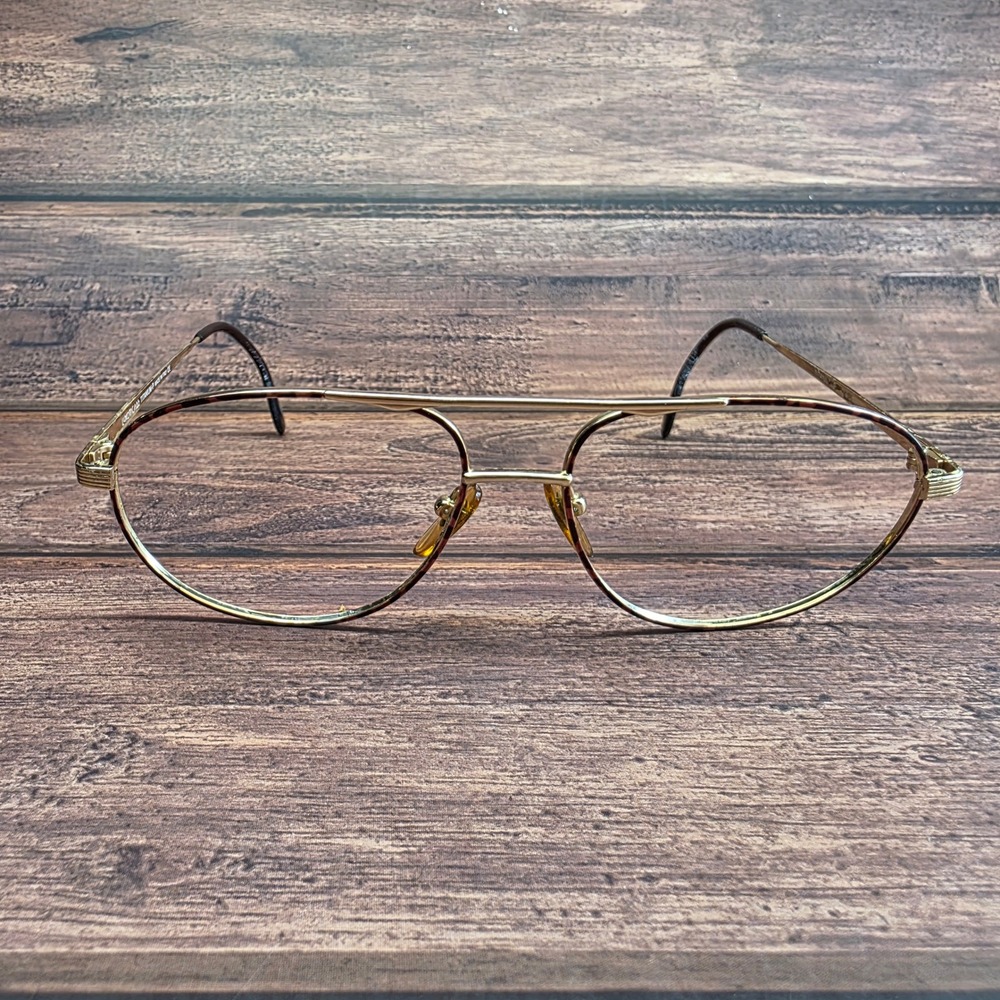 Luxottica Titanium Aviator Glasses Frames Gold Tortoise 58-16-140 Made in Italy